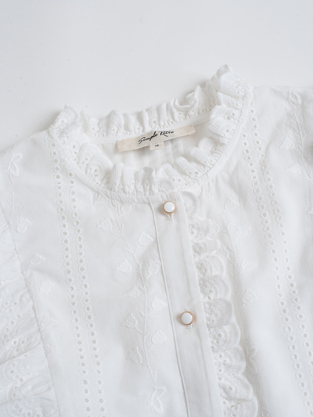 Braelyn 法式複古刺繡花邊拼接襯衫