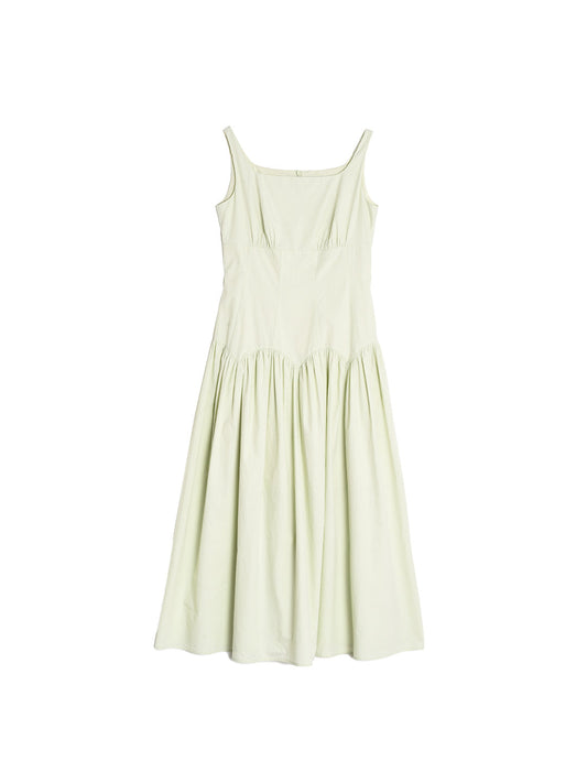 【Final Sale】Jemma Square Neck Patchwork Dress - Green