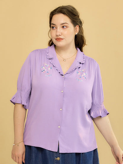【Final Sale】Plus Size Alicia Floral Embroidery V-Neck Blouse