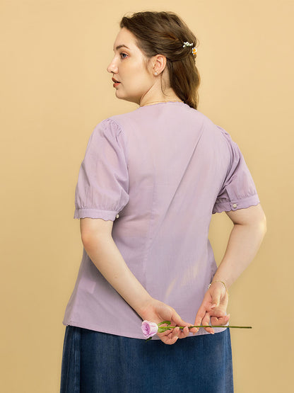 Gracie 圓領刺繡加大碼襯衫