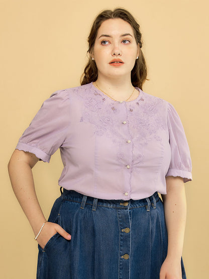 Gracie 圓領刺繡加大碼襯衫