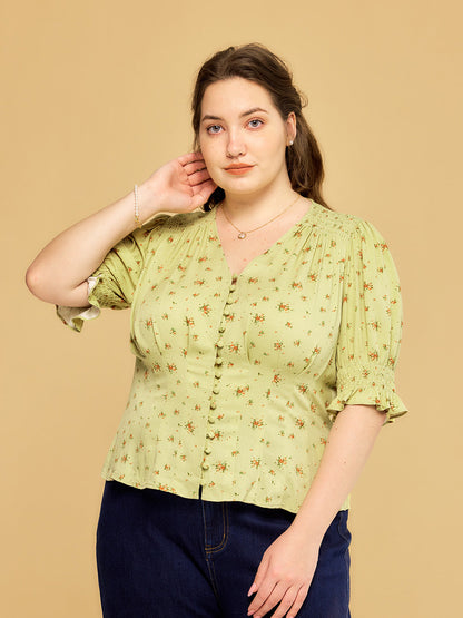 【Final Sale】Blessing V-Neck Floral Puff Sleeves Top