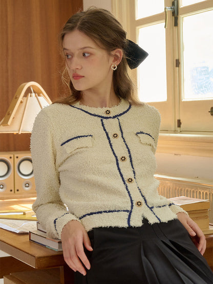 【Final Sale】Beatrix Round Neck Contrasting Cardigan