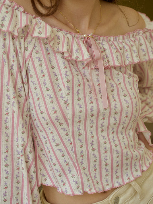 【Final Sale】Emmeline Retro V-Neck Trim Contrasting Blouse