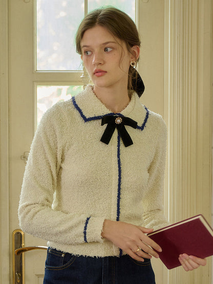 Paige V領撞色蝶結毛衣