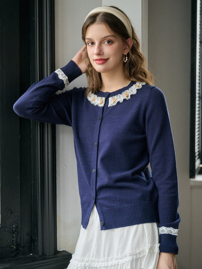 【Final Sale】Soleil Round Neck Lace Cardigan