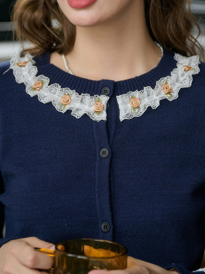 【Final Sale】Soleil Round Neck Lace Cardigan