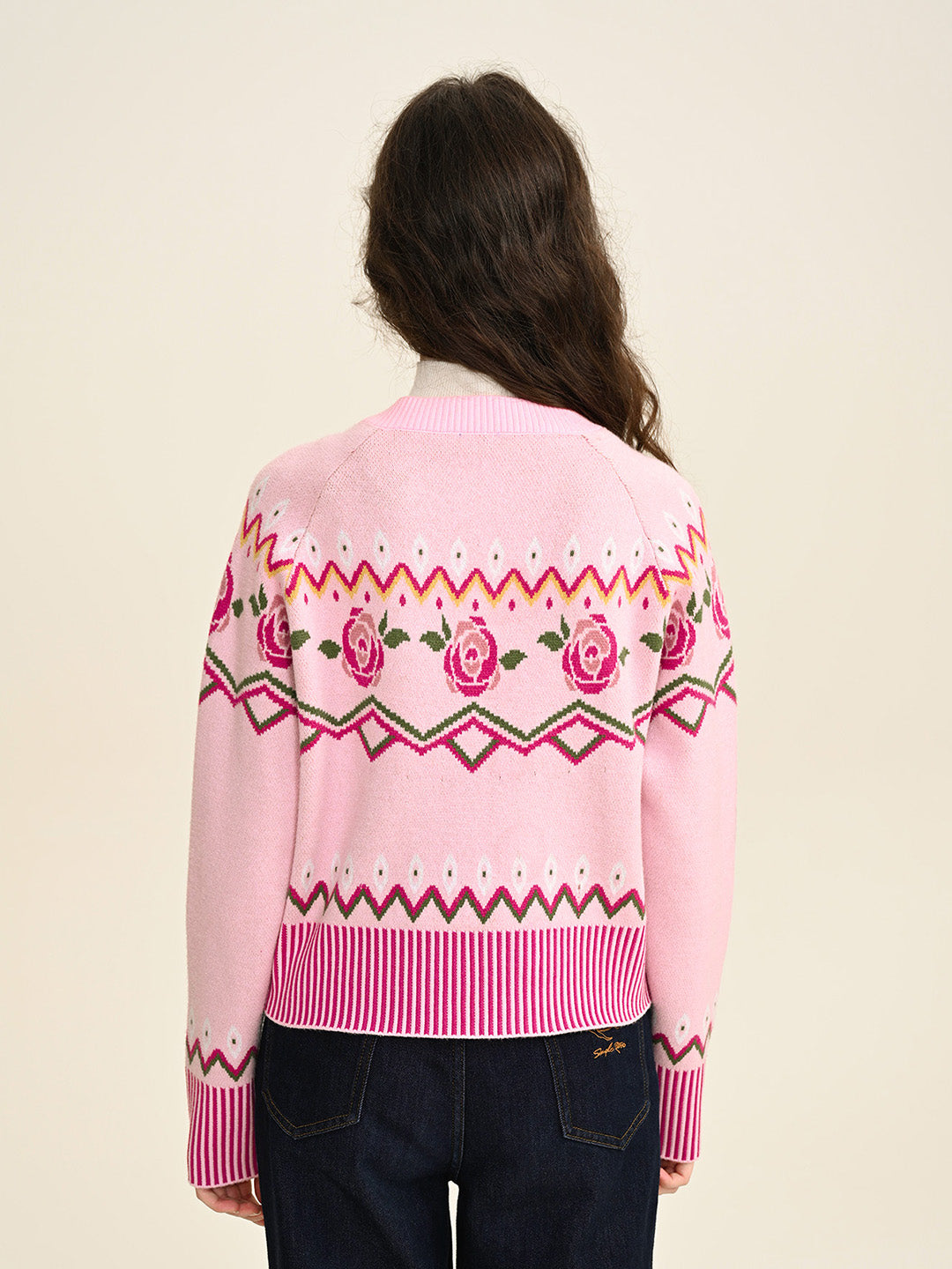 Violette 圓領刺繡玫瑰開襟衫