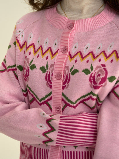 Violette 圓領刺繡玫瑰開襟衫