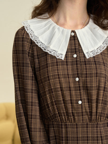 【Final Sale】Jessica Retro Round Neck Plaid Dress