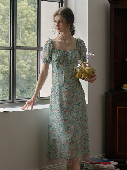 Joanna 方領休閒度假風印花洋裝