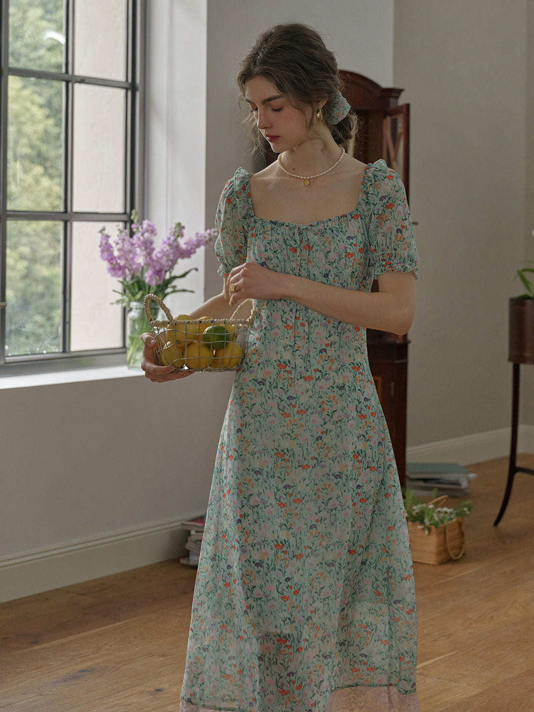 Joanna 方領休閒度假風印花洋裝