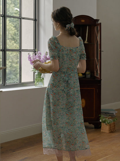 Joanna 方領休閒度假風印花洋裝