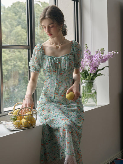 Joanna 方領休閒度假風印花洋裝