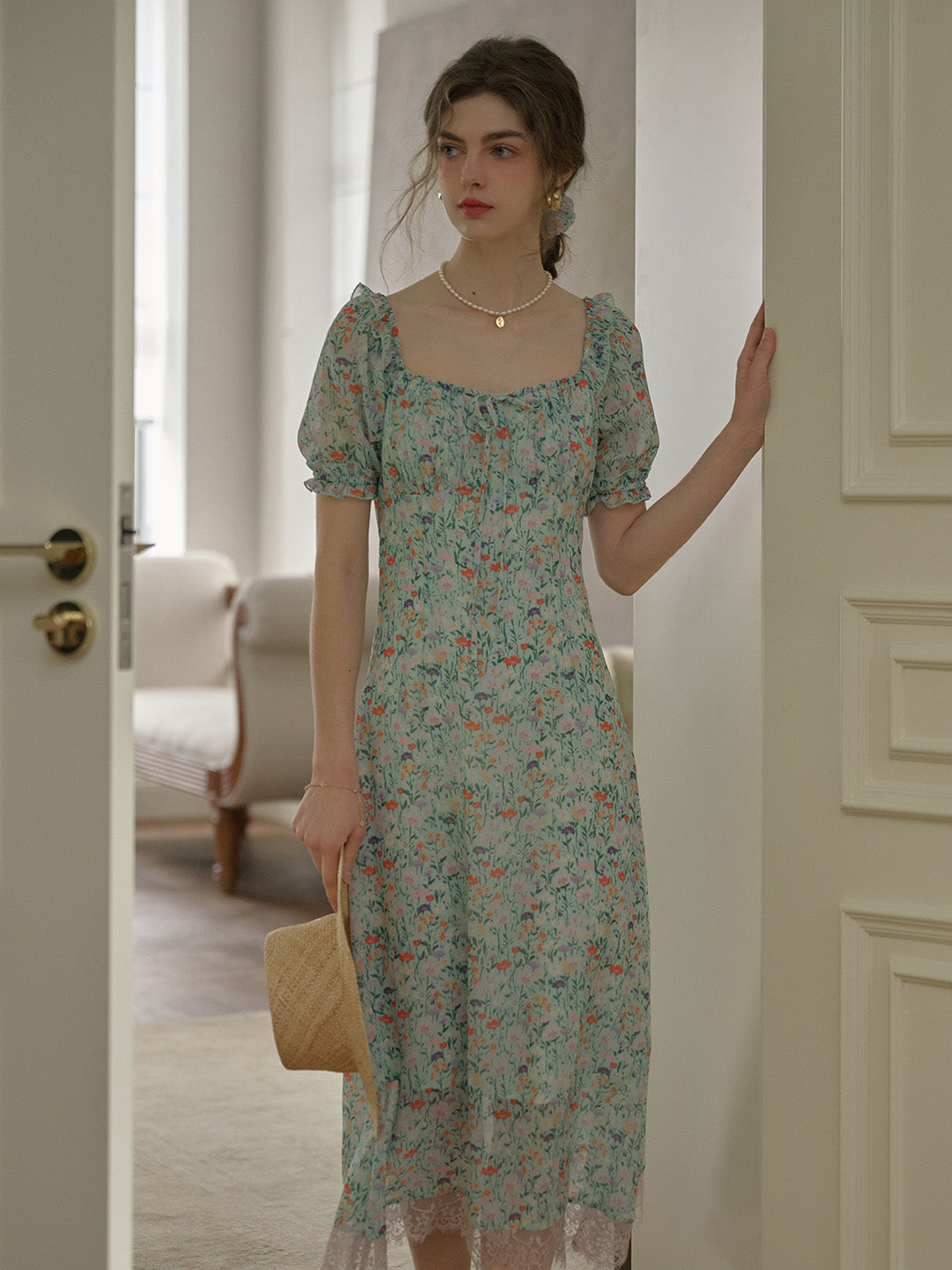 Joanna 方領休閒度假風印花洋裝