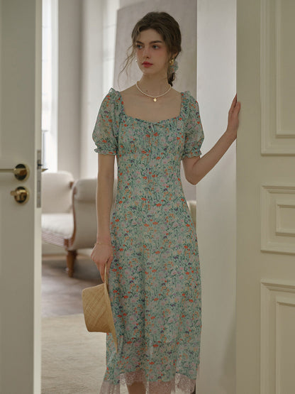 Joanna 方領休閒度假風印花洋裝