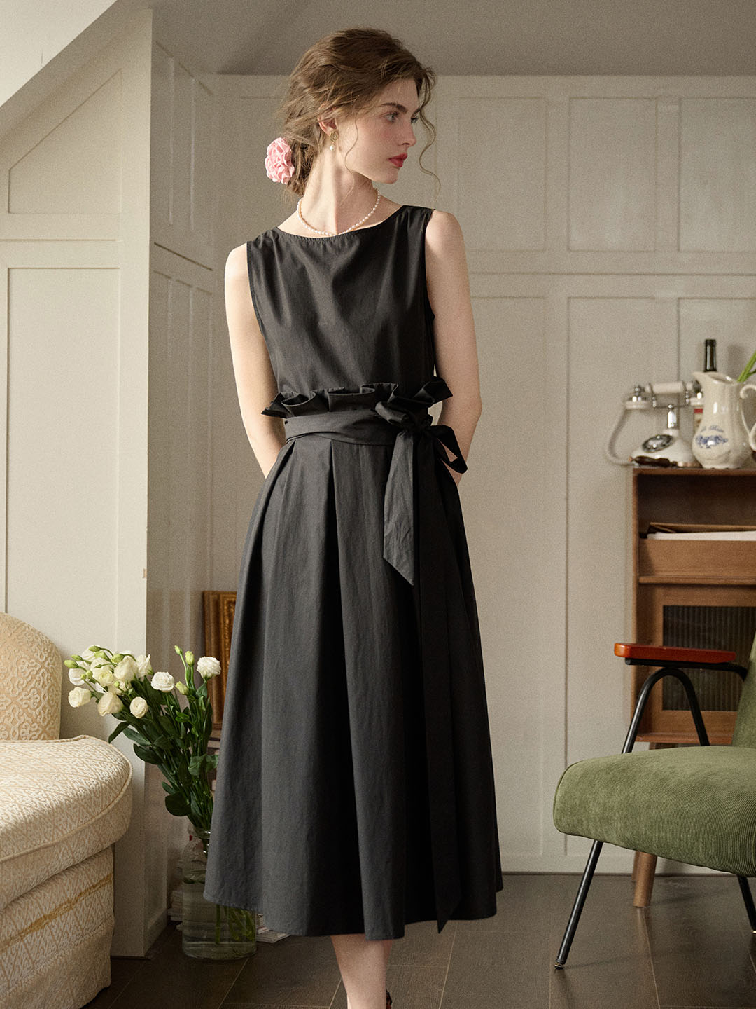 【Final Sale】Mila Bateau Neck Sleeveless Cotton Dress - Gray