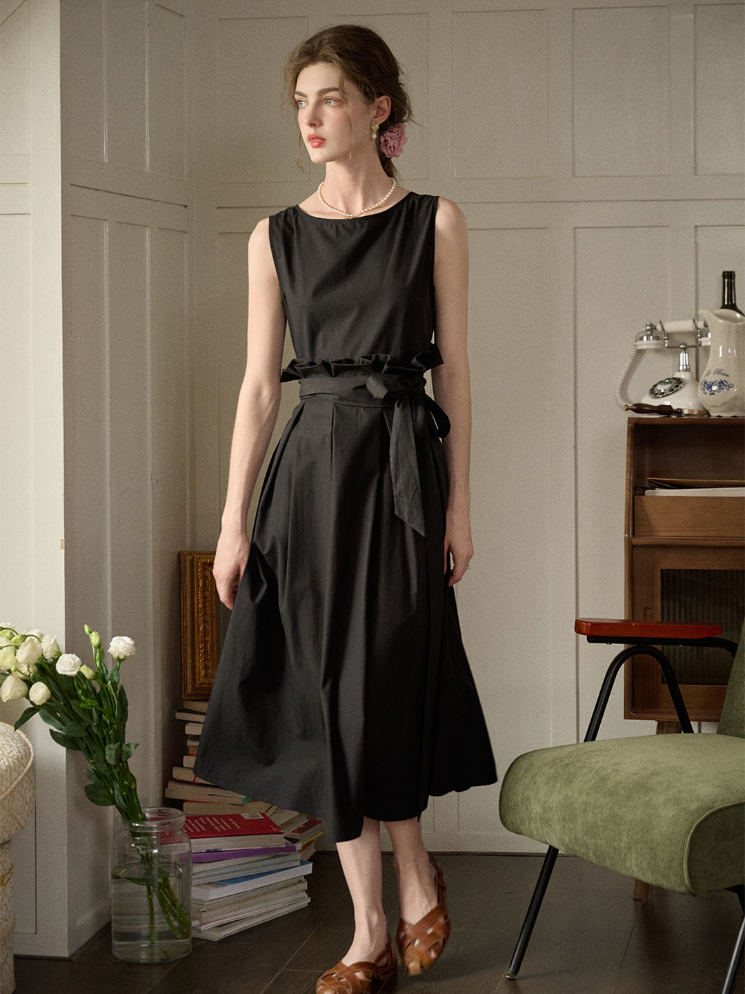 【Final Sale】Mila Bateau Neck Sleeveless Cotton Dress - Gray