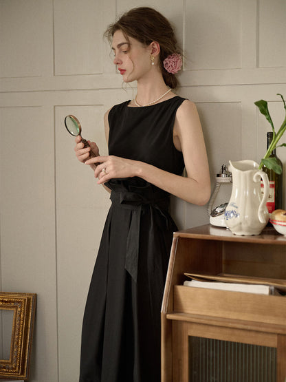 【Final Sale】Mila Bateau Neck Sleeveless Cotton Dress - Gray