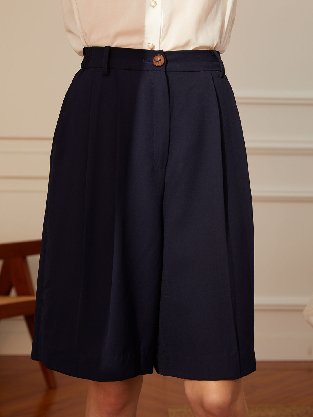 Daiki black chiffon casual straight leg pants