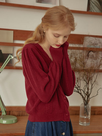 Ava Vintage Style Cable Red Knit Cardigan/simpleretro