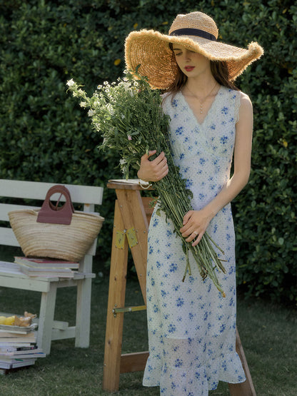 Juliet V領蕾絲拼接碎花洋裝