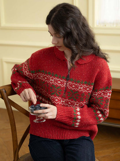 【Final Sale】Skylar Geo Pattern Half Zip Drop Shoulder Sweater