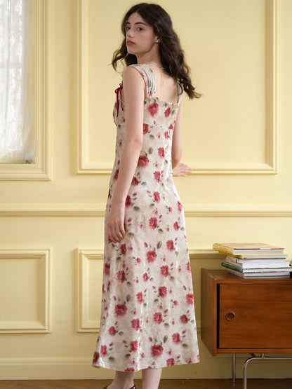 【Final Sale】Raelynn  Floral Print Contrast Binding Ruched Bust Dress