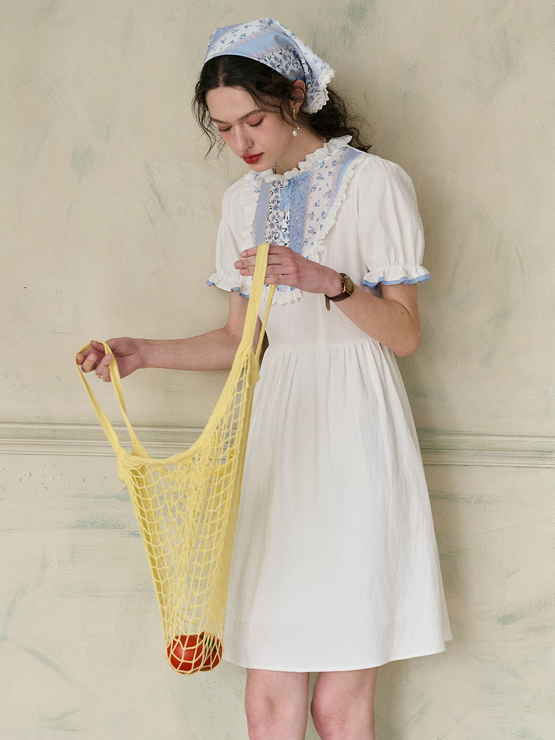 Katie 圓領 100% 泡泡袖棉質洋裝