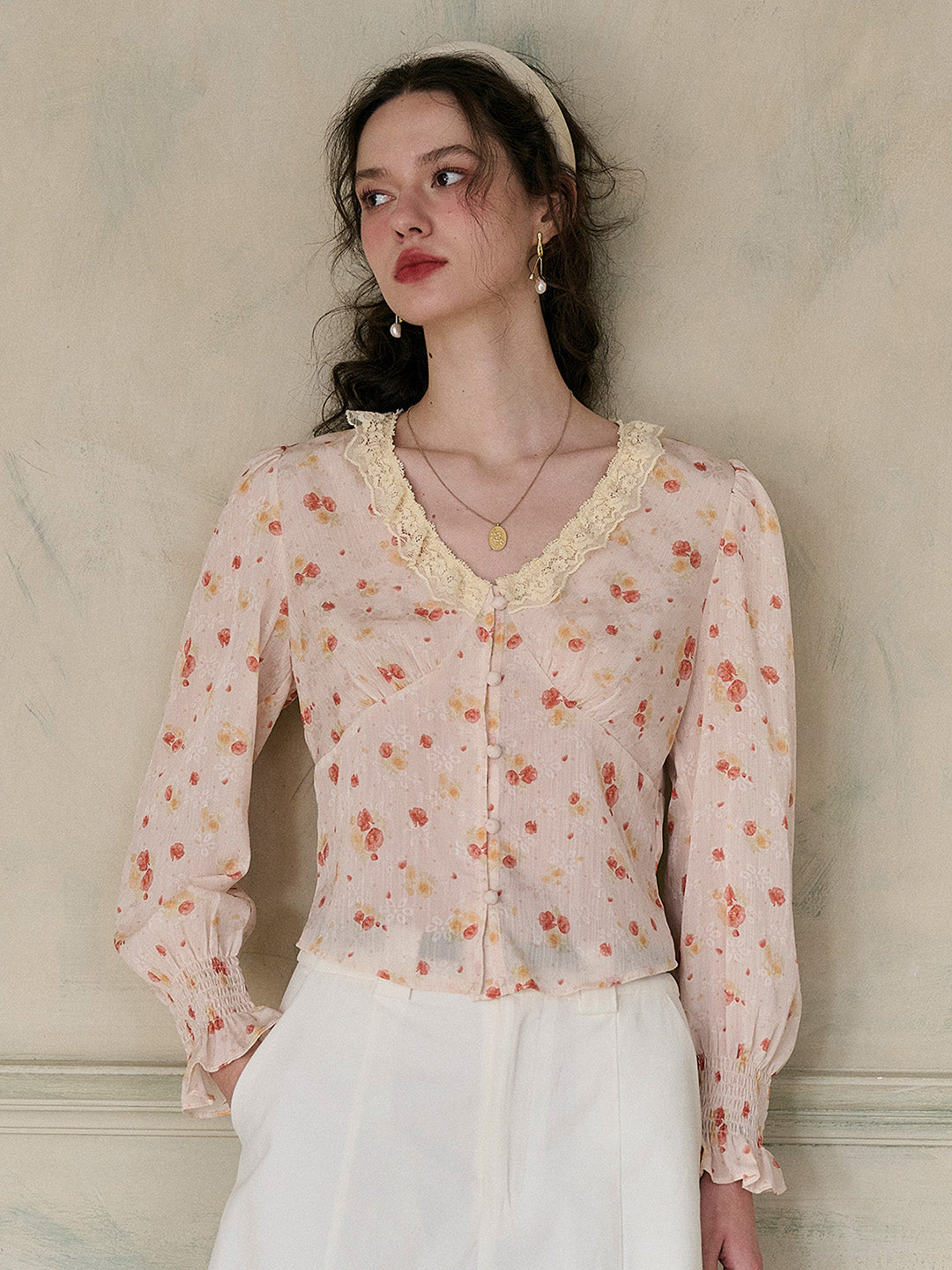 【Final Sale】Laurel V-Neck Floral Blouse - Dark Yellow
