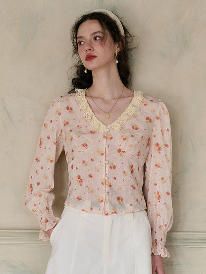 【Final Sale】Laurel V-Neck Floral Blouse - Dark Yellow