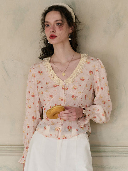 【Final Sale】Laurel V-Neck Floral Blouse - Dark Yellow