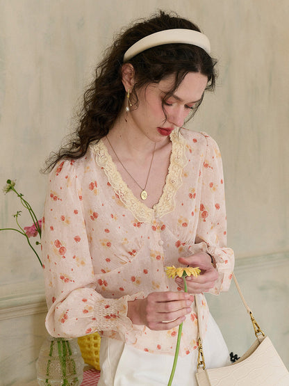 【Final Sale】Laurel V-Neck Floral Blouse - Dark Yellow