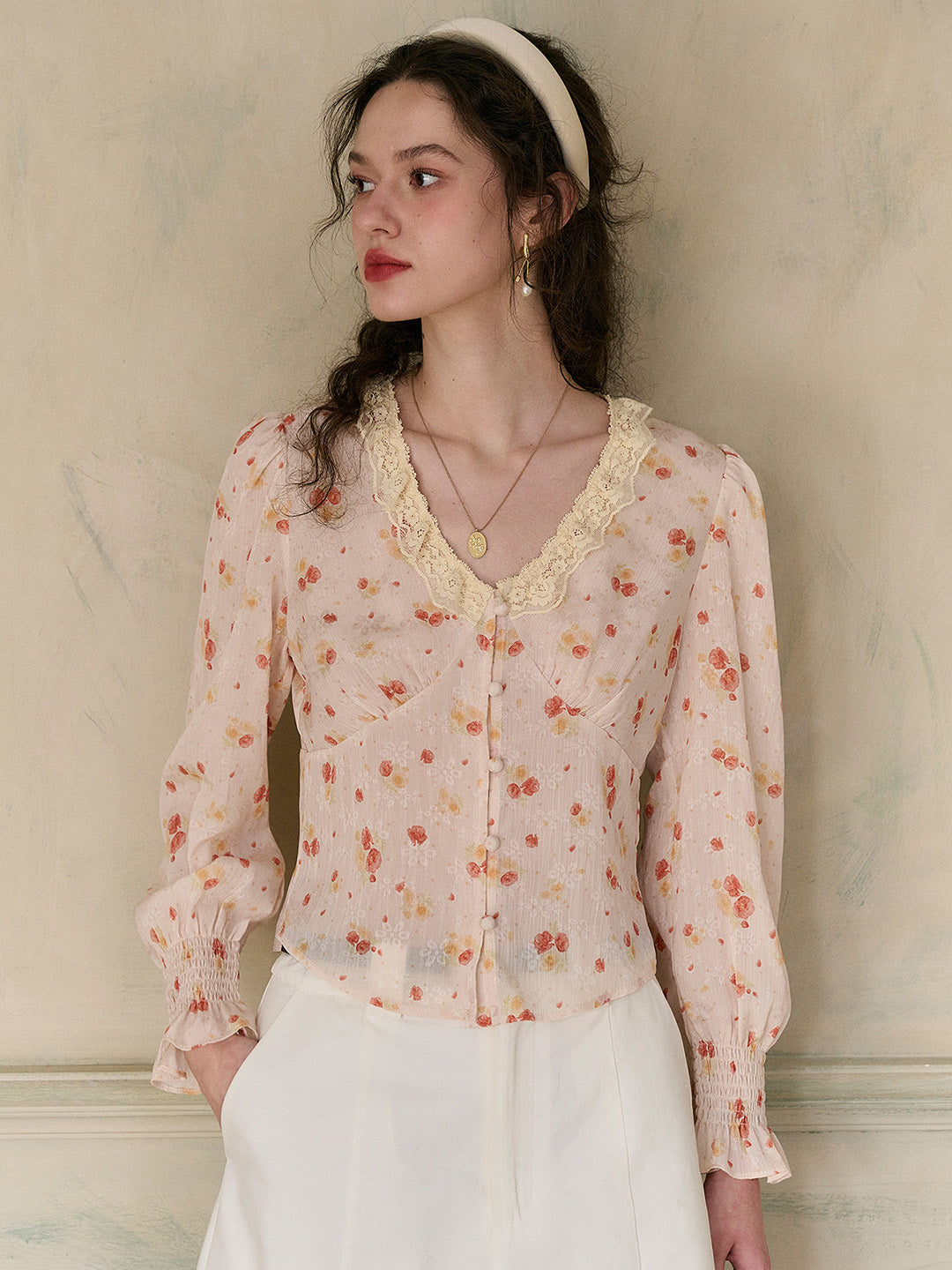 【Final Sale】Laurel V-Neck Floral Blouse - Dark Yellow