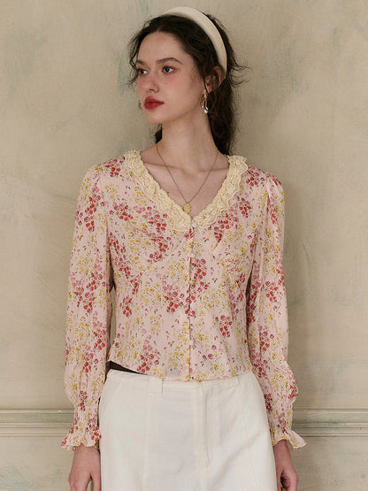 【Final Sale】Laurel V-Neck Floral Blouse - Dark Yellow