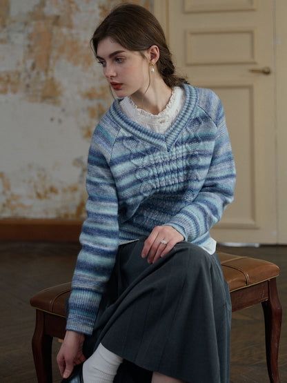 【Final Sale】Adalynn V-neck Striped Sweater