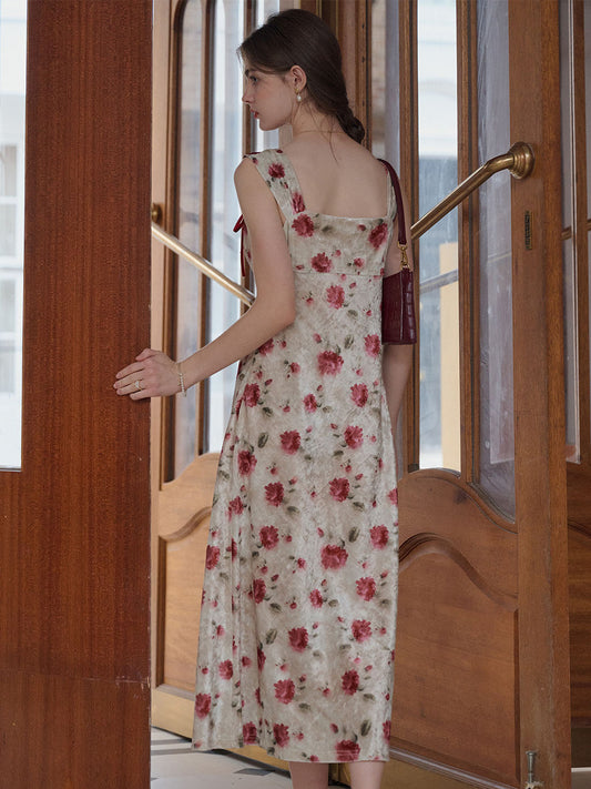 【Final Sale】Raelynn  Floral Print Contrast Binding Ruched Bust Dress