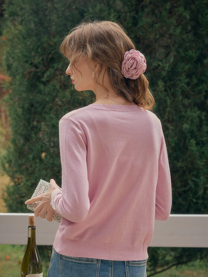 【Final Sale】Amabel Round Neck Flower Cardigan
