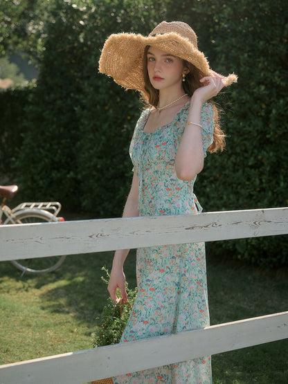 Joanna 方領休閒度假風印花洋裝