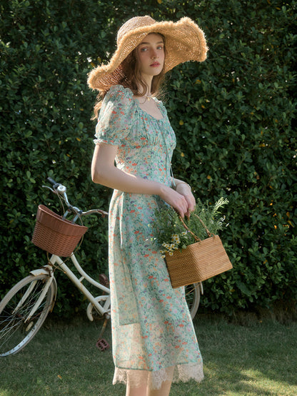 Joanna 方領休閒度假風印花洋裝