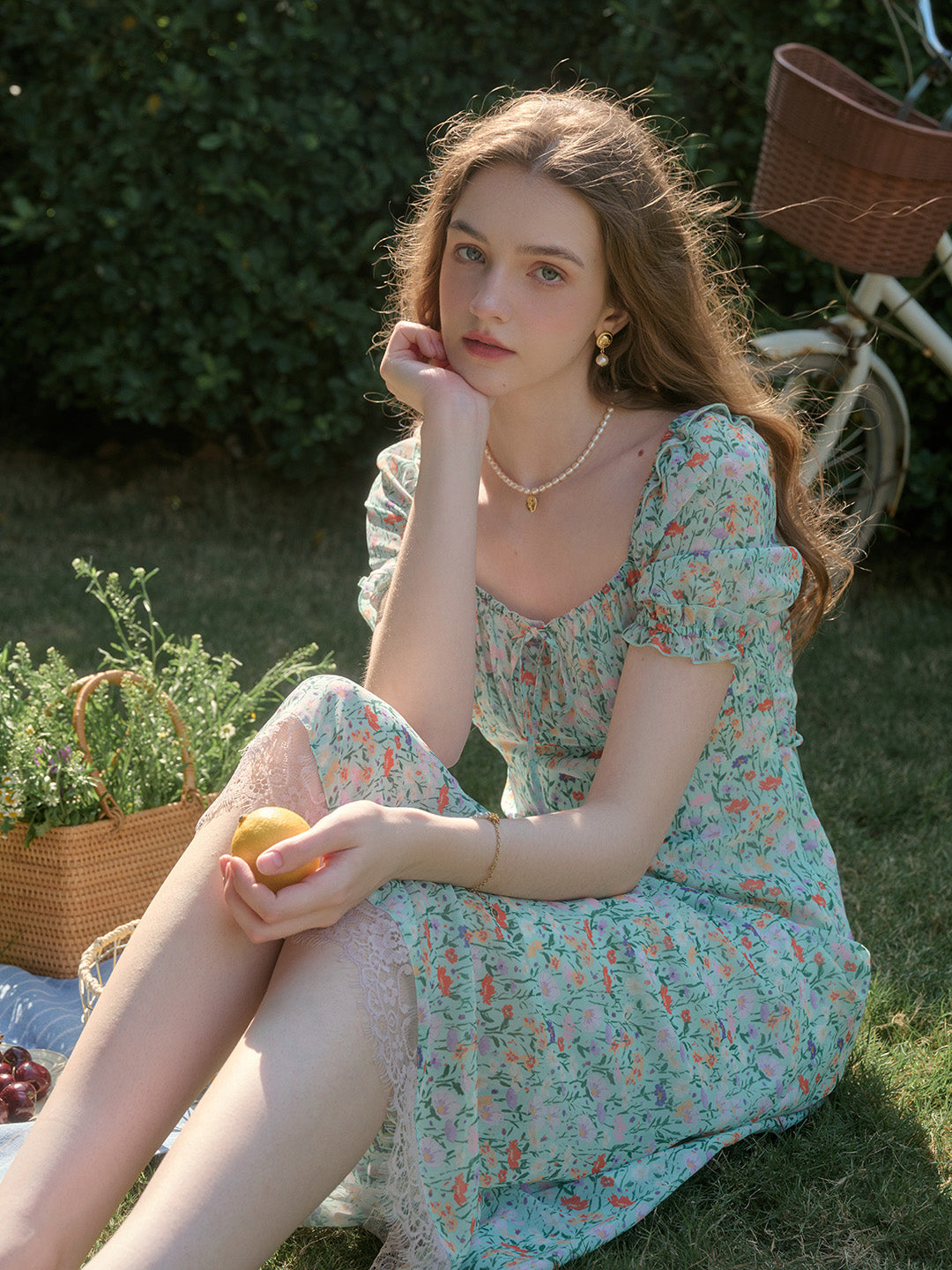 Joanna 方領休閒度假風印花洋裝