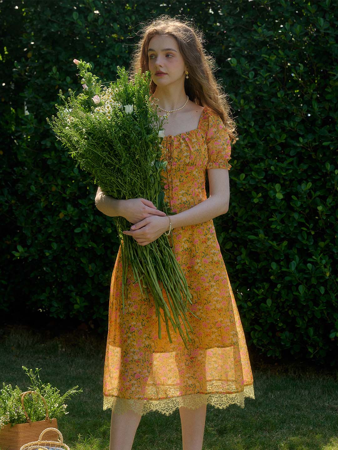 Joanna 方領休閒度假風印花洋裝