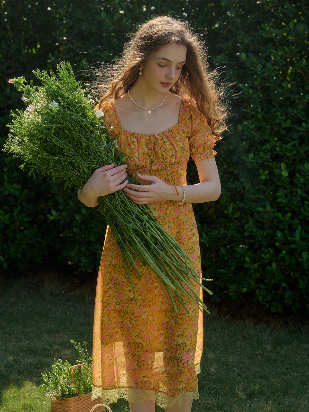 Joanna 方領休閒度假風印花洋裝