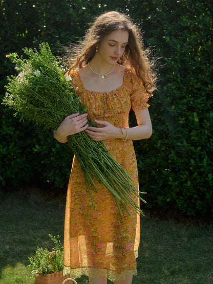 Joanna 方領休閒度假風印花洋裝