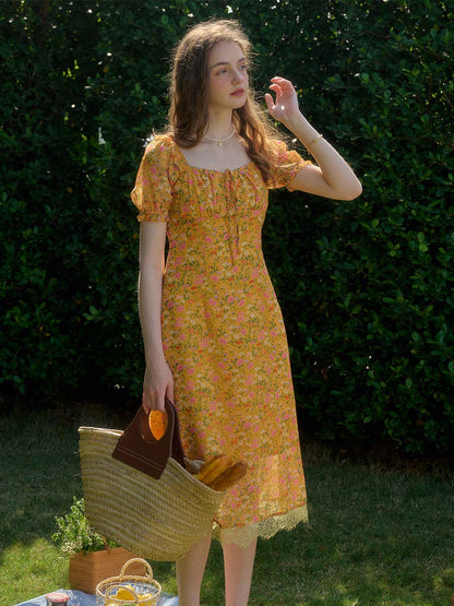 Joanna 方領休閒度假風印花洋裝