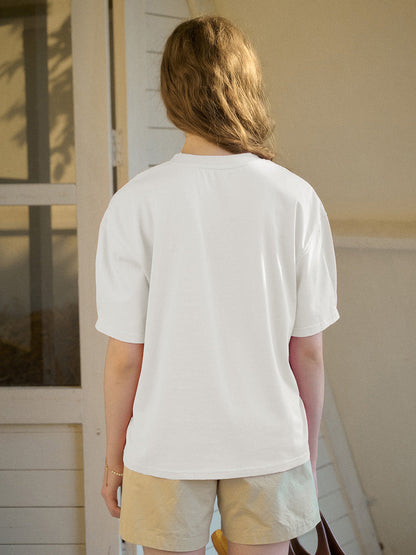 【Final Sale】Journey Puppy Applique Round Neck Short Sleeve Casual T-Shirt - White