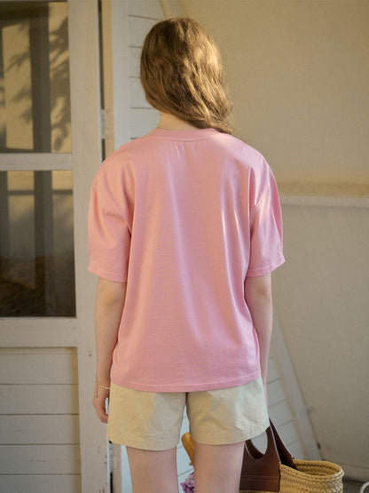 【Final Sale】Journey Puppy Applique Round Neck Short Sleeve Casual T-Shirt - Yellow