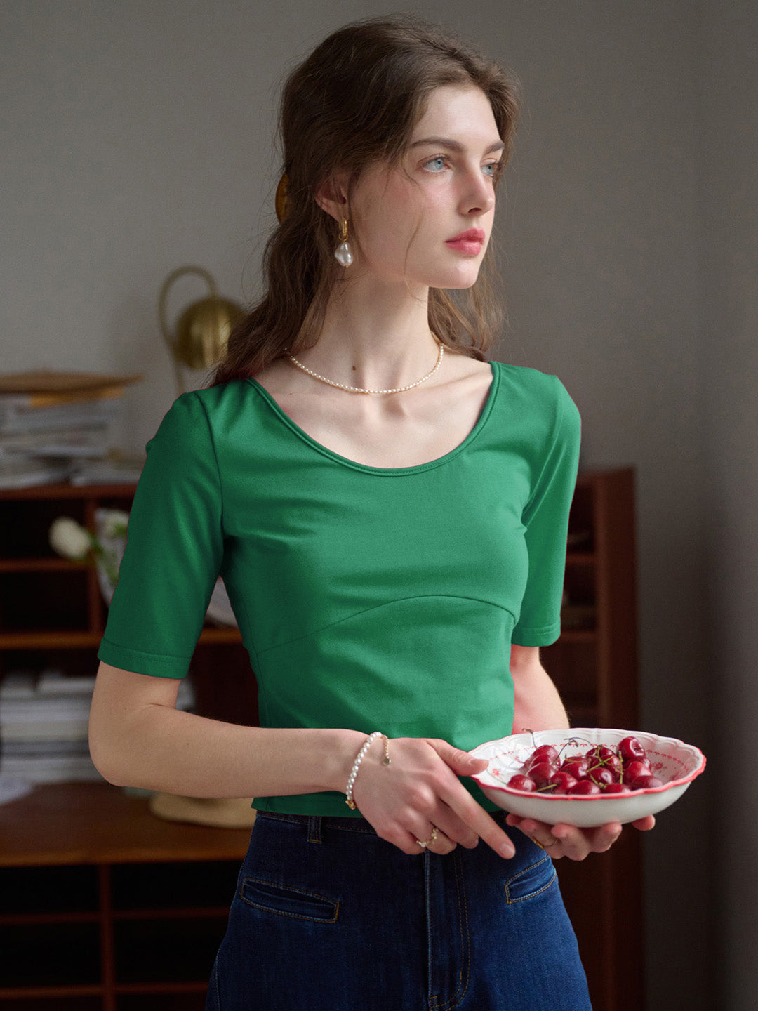 【Final Sale】Indigo Round Neck Knit Top - Green