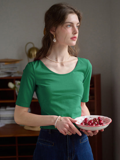 【Final Sale】Indigo Round Neck Knit Top - Green