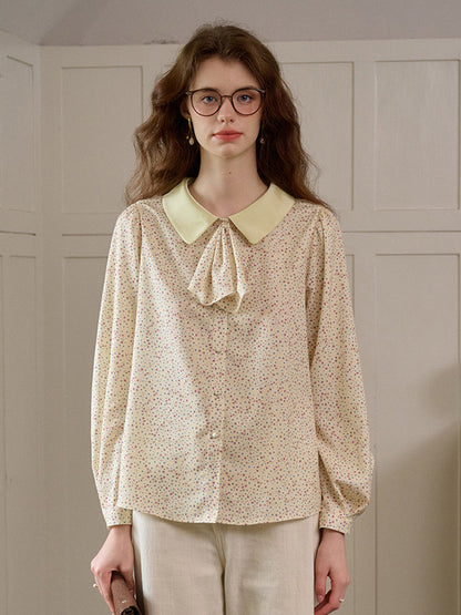 【Final Sale】Alexis Long Sleeve Patchwork Peter Pan Collar Embroidery Casual Blouse - Blue